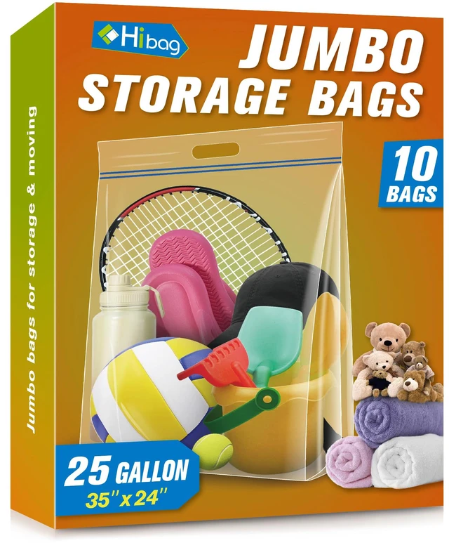 Main image of 25 Gallon Jumbo Storage Bags, 35 x 24 Resealable Clear Bags with Handle, Extra Large XL Heavy Duty for Clothes Pillow Travel Moving, Pack of 10