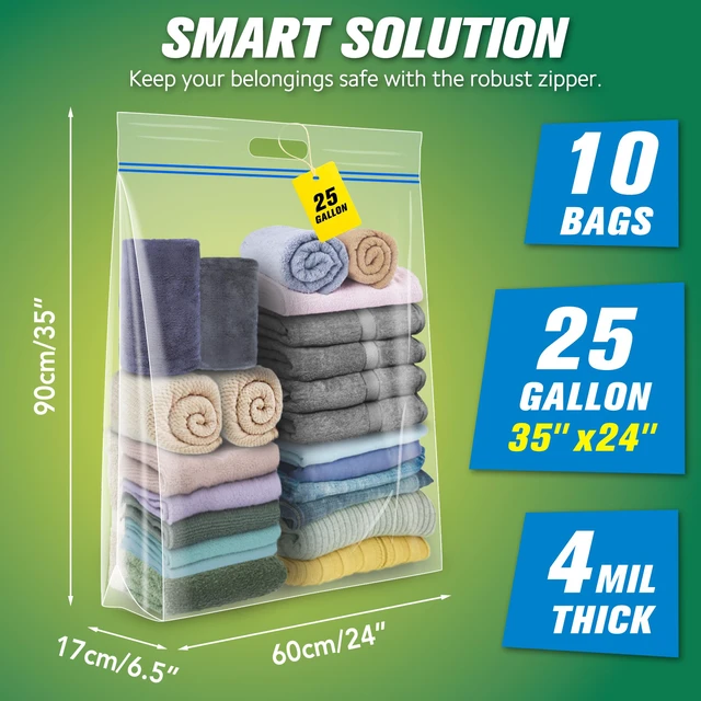 Alt view image 2 of 7 - 25 Gallon Jumbo Storage Bags, 35 x 24 Resealable Clear Bags with Handle, Extra Large XL Heavy Duty for Clothes Pillow Travel Moving, Pack of 10