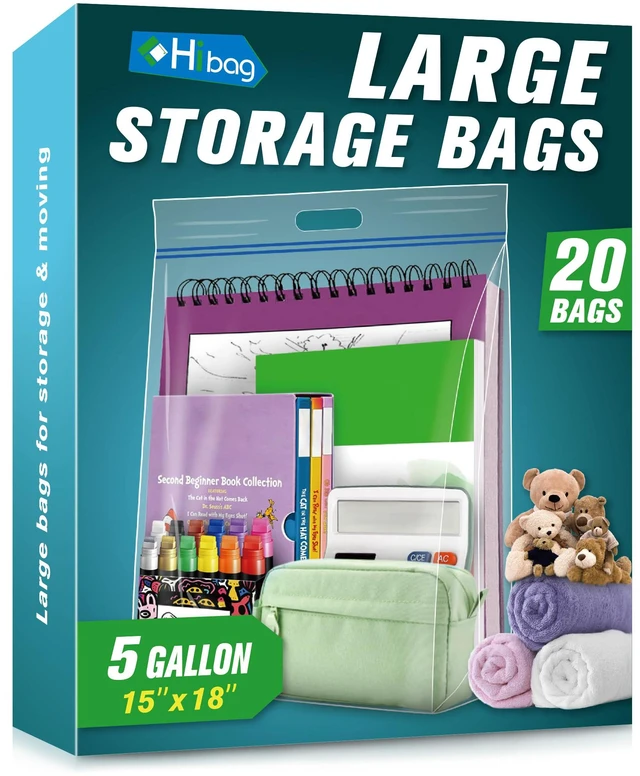 Main image of 5 Gallon Large Storage Bags, 15 x 18 Resealable Clear Bags with Handle, Extra Large XL Heavy Duty for Clothes Pillow Travel Moving, Pack of 20