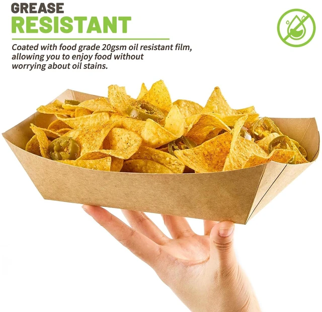 Alt view image 4 of 7 - 50 Pack 5 LB Extra Large Paper Food Trays Disposable, Kraft Paper, Nacho Trays, Food Boats, Party Serving Baskets, For Sandwiches Burgers Popcorns Snacks