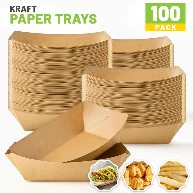 Alt view image 3 of 7 - 100 Pack 5 LB Extra Large Paper Food Trays Disposable, Kraft Paper, Nacho Trays, Food Boats, Party Serving Baskets, For Sandwiches Burgers Popcorns Snacks