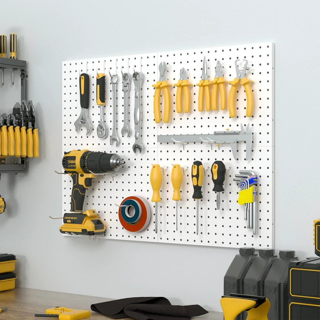 Alt view image 2 of 7 - Peg Board, 4 Pack Metal Pegboard Panels with 50 Hooks White Pegboards Wall Organizer, Heavy Duty Peg Board for Garage Tool Storage, Desk Office Organization, Craft Room, Kitchen