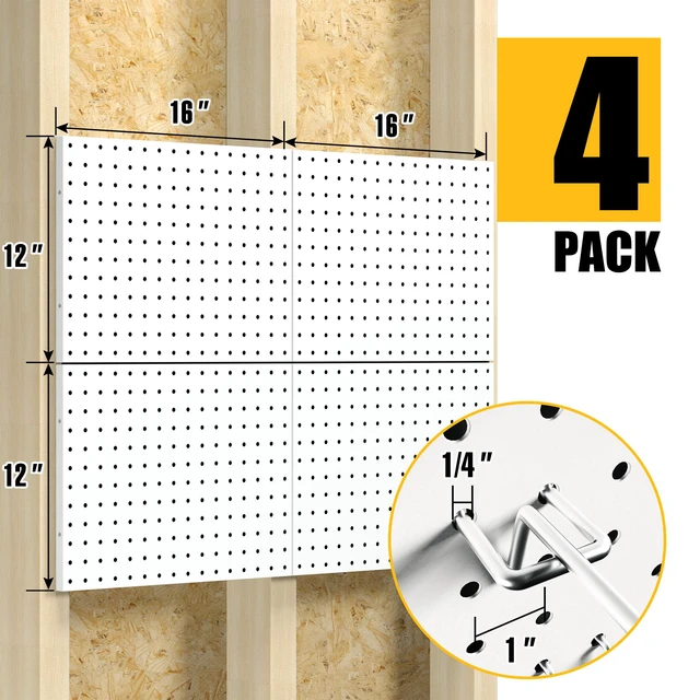 Alt view image 3 of 7 - Peg Board, 4 Pack Metal Pegboard Panels with 50 Hooks White Pegboards Wall Organizer, Heavy Duty Peg Board for Garage Tool Storage, Desk Office Organization, Craft Room, Kitchen