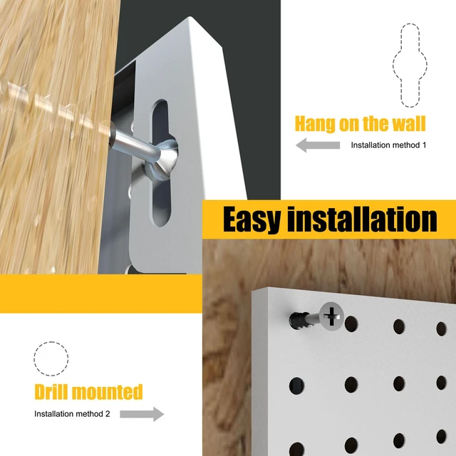 Alt view image 6 of 7 - Peg Board, 4 Pack Metal Pegboard Panels with 50 Hooks White Pegboards Wall Organizer, Heavy Duty Peg Board for Garage Tool Storage, Desk Office Organization, Craft Room, Kitchen
