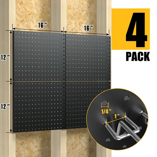 Alt view image 3 of 7 - Peg Board, 4 Pack Metal Black Pegboard Panels with 50 Hooks Pegboards Wall Organizer, Heavy Duty Peg Board for Walls Home, Garage Tool Storage, Office Organization, Craft Room, Kitchen