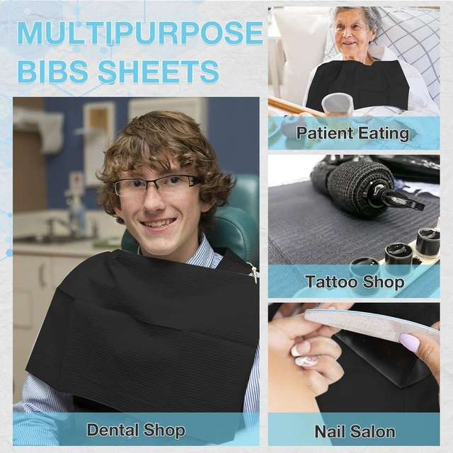Alt view image 6 of 6 - 200 Pack Disposable Dental Bibs 13"x18", 3-Ply Waterproof Tattoo Bibs Sheet for Nail Salon, Dental Clinic, Feeding, Tattoo Shop (Black)