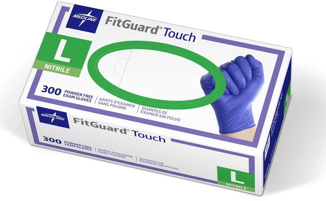 Main image of FitGuard Touch Nitrile Exam Gloves, 300 Count, Large, Powder Free, Disposable, Not Made with Natural Rubber Latex, Excellent Sense of Touch for Medical Tasks, Durable for Household Chores