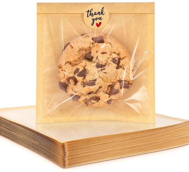 Main image of 500 Pack Cookie Packaging Bags with Seal, 5.7x6.5 Inch Heat Sealable Paper Cookie Sleeves, Grease Resistant To Go Bakery Bags with Window for Bake Sale Brownie, Treat, Donut, Cake Slice, Scone