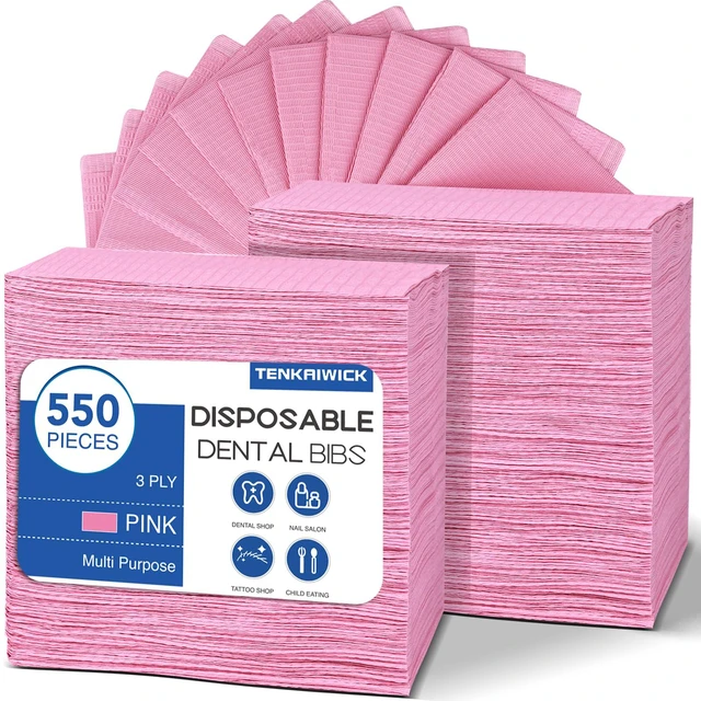 Main image of 550 Pack Disposable Dental Bibs 13"x18", 3-Ply Waterproof Tattoo Bibs Sheet for Nail Salon, Dental Clinic, Feeding, Tattoo Shop (Pink)