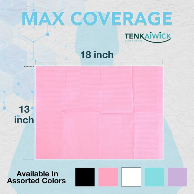Alt view image 2 of 6 - 550 Pack Disposable Dental Bibs 13"x18", 3-Ply Waterproof Tattoo Bibs Sheet for Nail Salon, Dental Clinic, Feeding, Tattoo Shop (Pink)