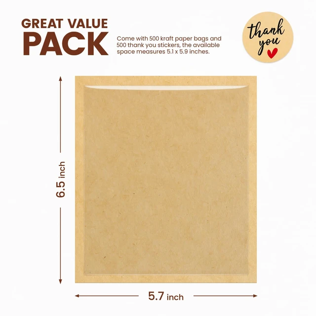 Alt view image 2 of 7 - 500 Pack Cookie Packaging Bags with Seal, 5.7x6.5 Inch Heat Sealable Paper Cookie Sleeves, Grease Resistant To Go Bakery Bags with Window for Bake Sale Brownie, Treat, Donut, Cake Slice, Scone