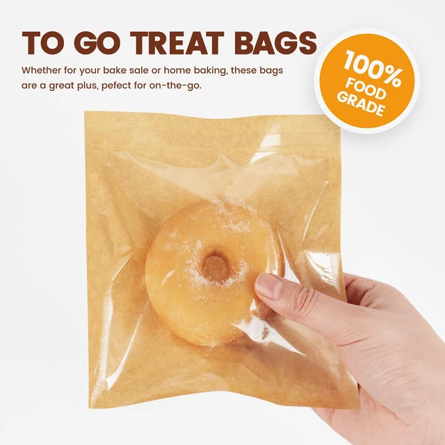 Alt view image 5 of 7 - 500 Pack Cookie Packaging Bags with Seal, 5.7x6.5 Inch Heat Sealable Paper Cookie Sleeves, Grease Resistant To Go Bakery Bags with Window for Bake Sale Brownie, Treat, Donut, Cake Slice, Scone