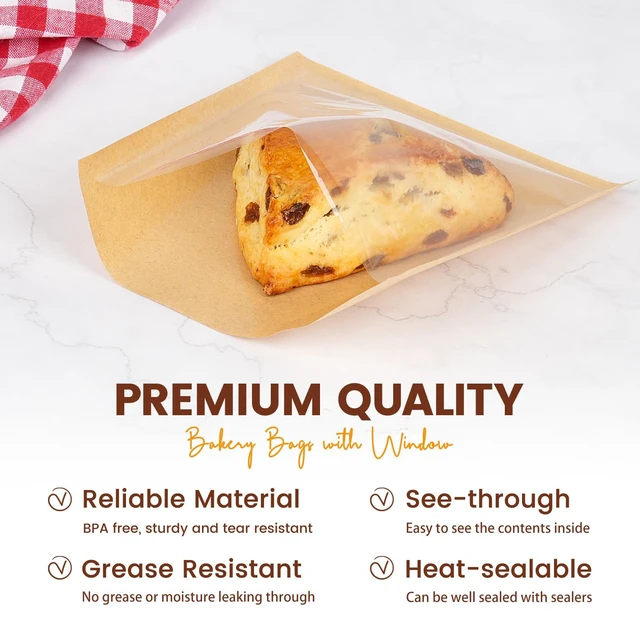 Alt view image 4 of 7 - 500 Pack Cookie Packaging Bags with Seal, 5.7x6.5 Inch Heat Sealable Paper Cookie Sleeves, Grease Resistant To Go Bakery Bags with Window for Bake Sale Brownie, Treat, Donut, Cake Slice, Scone