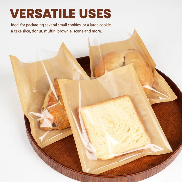 Alt view image 6 of 7 - 500 Pack Cookie Packaging Bags with Seal, 5.7x6.5 Inch Heat Sealable Paper Cookie Sleeves, Grease Resistant To Go Bakery Bags with Window for Bake Sale Brownie, Treat, Donut, Cake Slice, Scone