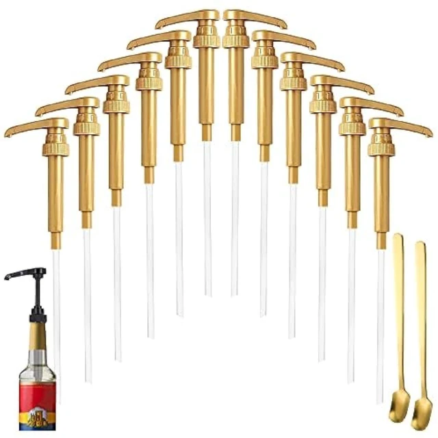 Main image of 12 Pcs Gold Coffee Syrup Pump Compatible with 25.4Oz/750ml Bottles Syrup Dispenser Pumps, Great for Home & Coffee Bar, Drinking Mixes, Tea, Beverage, Cocktails, Syrup Bottles, Plus Spoons
