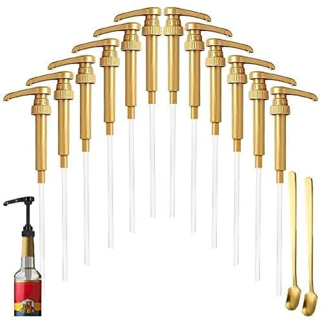 Alt view image 2 of 7 - 12 Pcs Gold Coffee Syrup Pump Compatible with 25.4Oz/750ml Bottles Syrup Dispenser Pumps, Great for Home & Coffee Bar, Drinking Mixes, Tea, Beverage, Cocktails, Syrup Bottles, Plus Spoons
