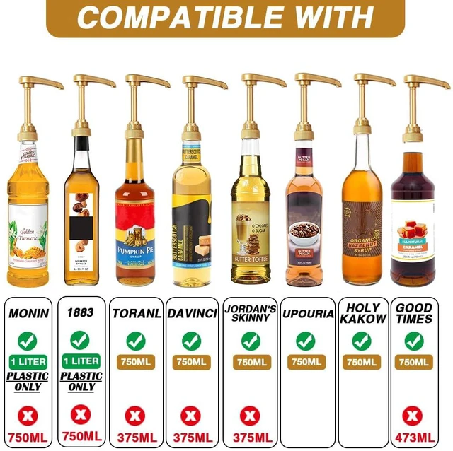 Alt view image 3 of 7 - 12 Pcs Gold Coffee Syrup Pump Compatible with 25.4Oz/750ml Bottles Syrup Dispenser Pumps, Great for Home & Coffee Bar, Drinking Mixes, Tea, Beverage, Cocktails, Syrup Bottles, Plus Spoons