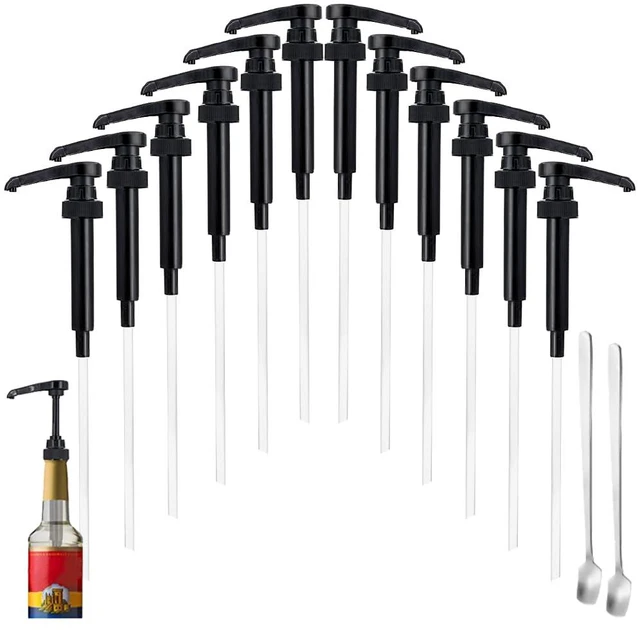 Main image of 12 Pcs Black Coffee Syrup Pump Compatible with 25.4Oz/750ml Bottles Syrup Dispenser Pumps, Great for Home & Coffee Bar, Drinking Mixes, Tea, Beverage, Cocktails, Syrup Bottles, Plus Spoons