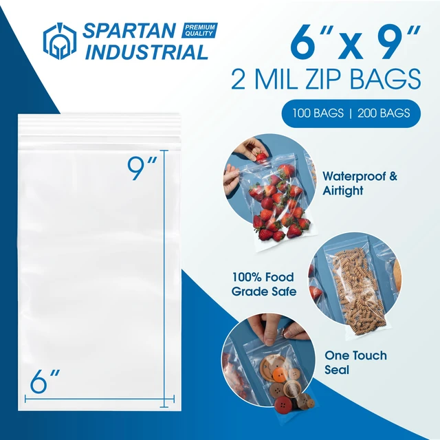 Alt view image 2 of 7 - 6 X 9 (1000 Count) 2 Mil Clear Reclosable Zip Plastic Poly Bags with Resealable Lock Seal Zipper