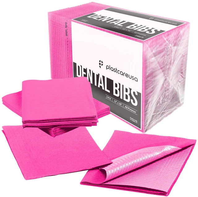 Main image of Disposable Dental Bibs 13"x18" - 3 Ply Waterproof Tattoo Bib Sheet for Patients - Dentist or Medical Tray Cover and Nail Table Cover Supplies, Fuchsia Hot Pink