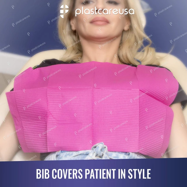 Alt view image 6 of 7 - Disposable Dental Bibs 13"x18" - 3 Ply Waterproof Tattoo Bib Sheet for Patients - Dentist or Medical Tray Cover and Nail Table Cover Supplies, Fuchsia Hot Pink