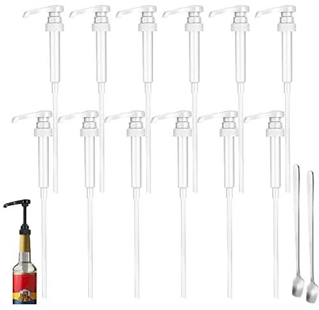 Main image of 12 Pcs White Coffee Syrup Pump Compatible with 25.4Oz/750ml Bottles Syrup Dispenser Pumps, Great for Home & Coffee Bar, Drinking Mixes, Tea, Beverage, Cocktails, Syrup Bottles, Plus Spoons