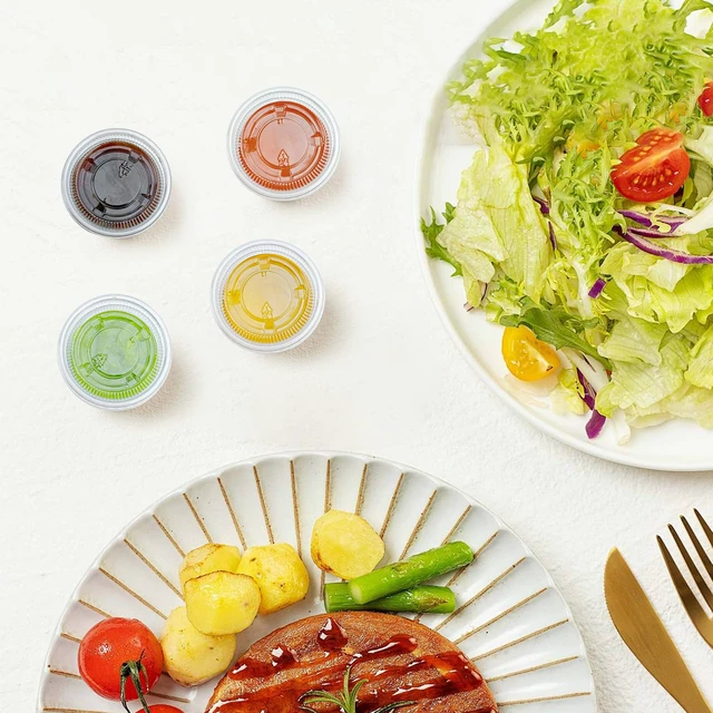 Alt view image 6 of 7 - 360 Set 1 oz Jello Shot Cups with Lids Sturdy & Food Safe Disposable Plastic Portion Condiment Dipping Sauce Cups, Small Containers for Salad Dressing