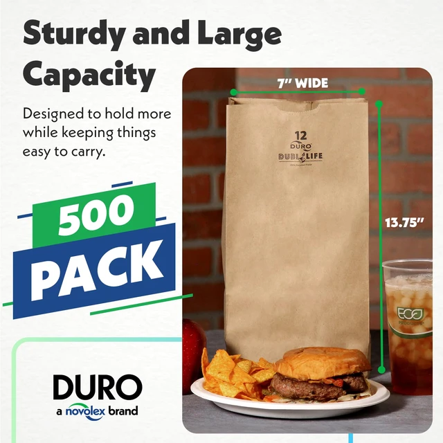 Alt view image 7 of 7 - 18412 12# Large Brown Paper Bags, 7.06 x 4.5 x 13.75 Inches, 500 Ct Made In USA | Disposable Paper Bags Ideal for Deli's, Bakeries, Grocery, & Takeout