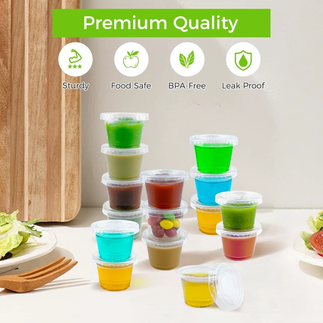 Alt view image 3 of 7 - 360 Set 1 oz Jello Shot Cups with Lids Sturdy & Food Safe Disposable Plastic Portion Condiment Dipping Sauce Cups, Small Containers for Salad Dressing