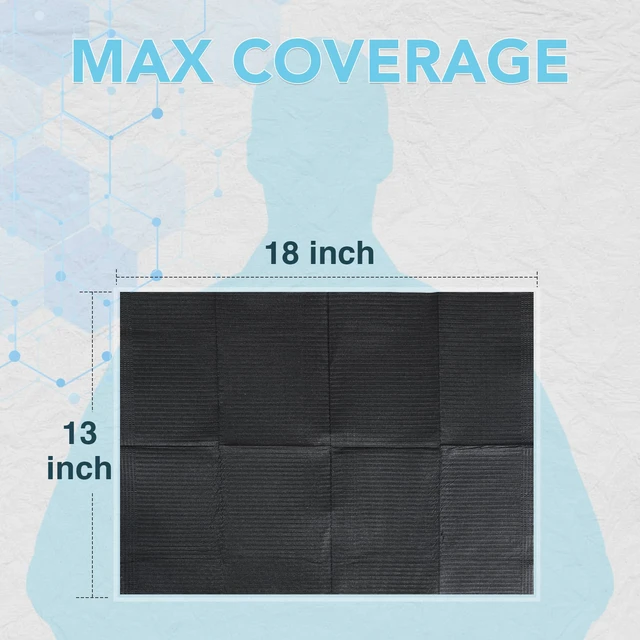Alt view image 2 of 6 - 480 Pack Disposable Dental Bibs 13"x18", 3-Ply Waterproof Tattoo Bibs Sheet for Nail Salon, Dental Clinic, Feeding, Tattoo Shop (Black)