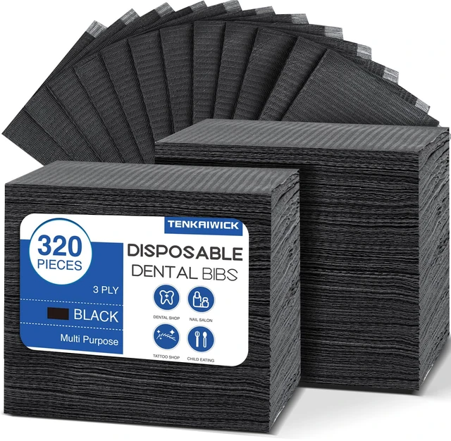 Main image of 320 Pack Disposable Dental Bibs 13"x18", 3-Ply Waterproof Tattoo Bibs Sheet for Nail Salon, Dental Clinic, Feeding, Tattoo Shop (Black)