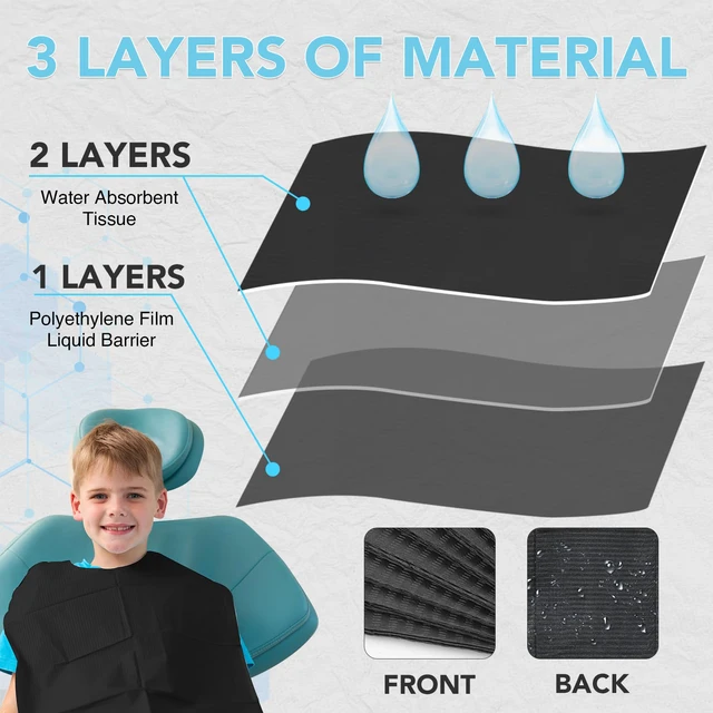 Alt view image 3 of 6 - 480 Pack Disposable Dental Bibs 13"x18", 3-Ply Waterproof Tattoo Bibs Sheet for Nail Salon, Dental Clinic, Feeding, Tattoo Shop (Black)