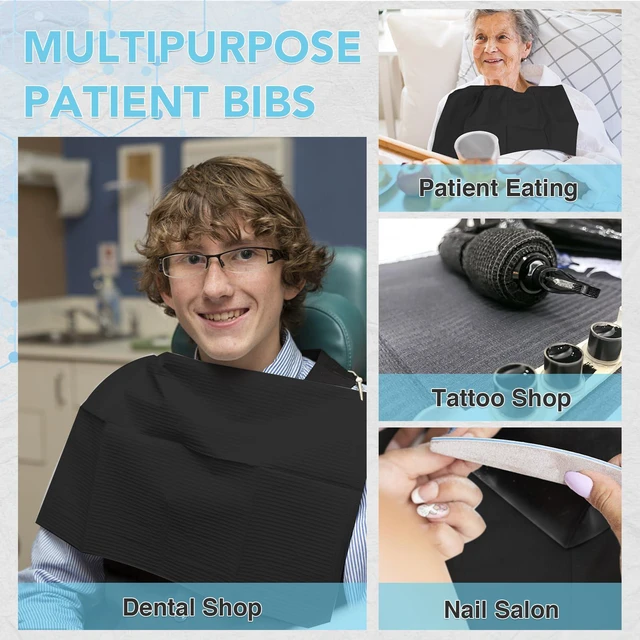 Alt view image 6 of 6 - 480 Pack Disposable Dental Bibs 13"x18", 3-Ply Waterproof Tattoo Bibs Sheet for Nail Salon, Dental Clinic, Feeding, Tattoo Shop (Black)