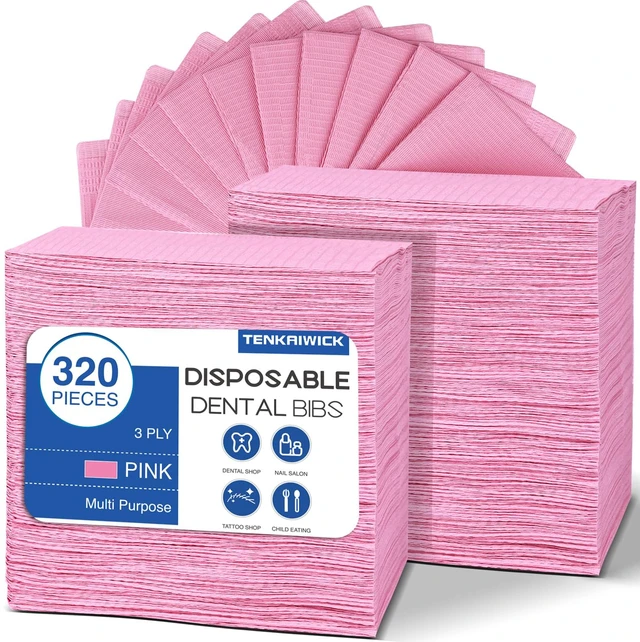 Main image of 320 Pack Disposable Dental Bibs 13"x18", 3-Ply Waterproof Tattoo Bibs Sheet for Nail Salon, Dental Clinic, Feeding, Tattoo Shop (Pink)