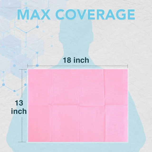 Alt view image 2 of 6 - 480 Pack Disposable Dental Bibs 13"x18", 3-Ply Waterproof Tattoo Bibs Sheet for Nail Salon, Dental Clinic, Feeding, Tattoo Shop (Pink)