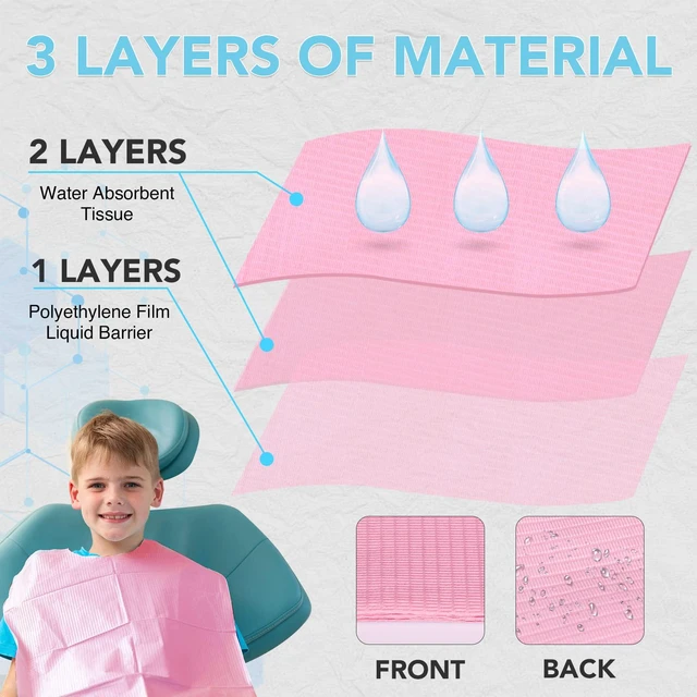 Alt view image 3 of 6 - 480 Pack Disposable Dental Bibs 13"x18", 3-Ply Waterproof Tattoo Bibs Sheet for Nail Salon, Dental Clinic, Feeding, Tattoo Shop (Pink)