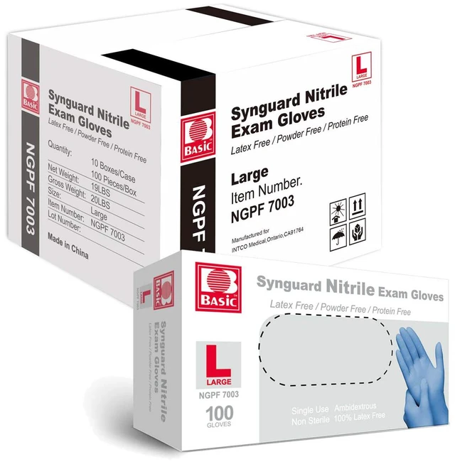 Main image of Basic Medical Blue Nitrile Exam Gloves - Latex-Free & Powder-Free - NGPF 7003 (Case of 1,000), Large