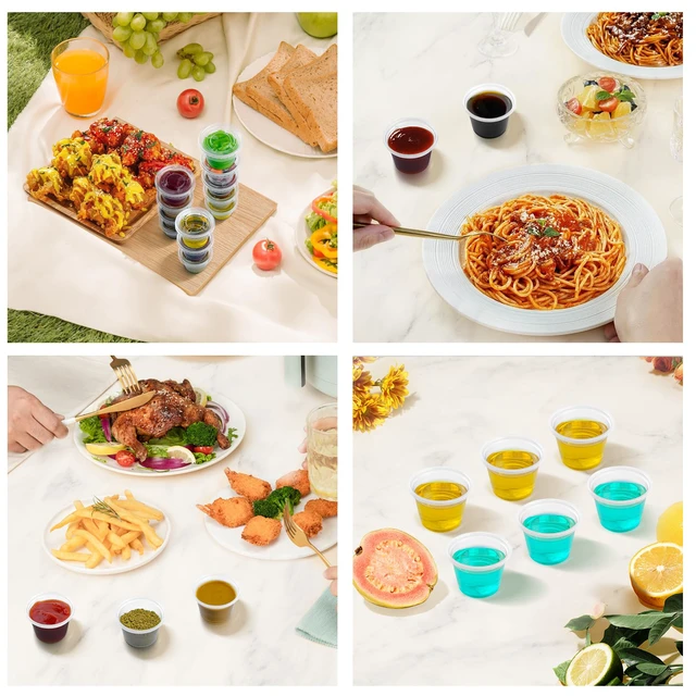 Alt view image 7 of 7 - 360 Set 1 oz Jello Shot Cups with Lids Sturdy & Food Safe Disposable Plastic Portion Condiment Dipping Sauce Cups, Small Containers for Salad Dressing