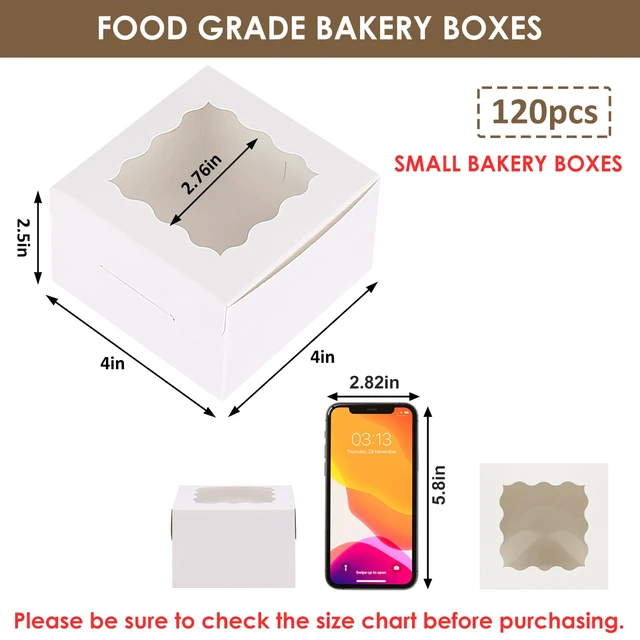 Alt view image 2 of 7 - 120pcs Small Cookie Boxes with Window, 4x4x2.5 In White Bakery Boxes Food-grade Treat Boxes, Dessert Boxes for Small Cookies, Treats, Desserts, Chocolate Covered Strawberries, Mini Cake