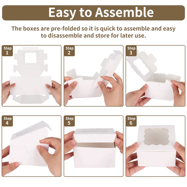 Alt view image 4 of 7 - 120pcs Small Cookie Boxes with Window, 4x4x2.5 In White Bakery Boxes Food-grade Treat Boxes, Dessert Boxes for Small Cookies, Treats, Desserts, Chocolate Covered Strawberries, Mini Cake