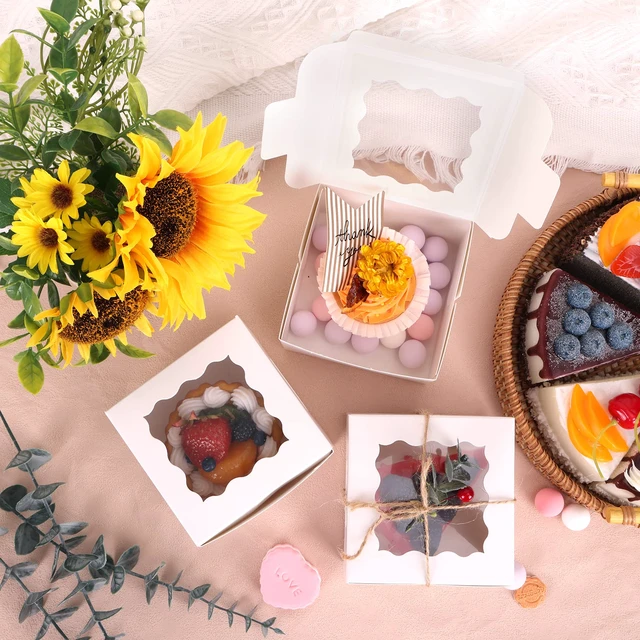 Alt view image 5 of 7 - 120pcs Small Cookie Boxes with Window, 4x4x2.5 In White Bakery Boxes Food-grade Treat Boxes, Dessert Boxes for Small Cookies, Treats, Desserts, Chocolate Covered Strawberries, Mini Cake