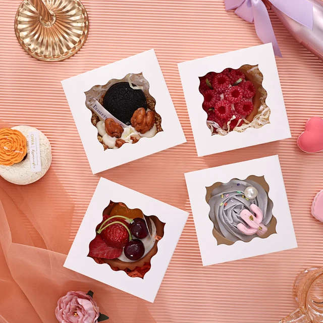 Alt view image 6 of 7 - 120pcs Small Cookie Boxes with Window, 4x4x2.5 In White Bakery Boxes Food-grade Treat Boxes, Dessert Boxes for Small Cookies, Treats, Desserts, Chocolate Covered Strawberries, Mini Cake