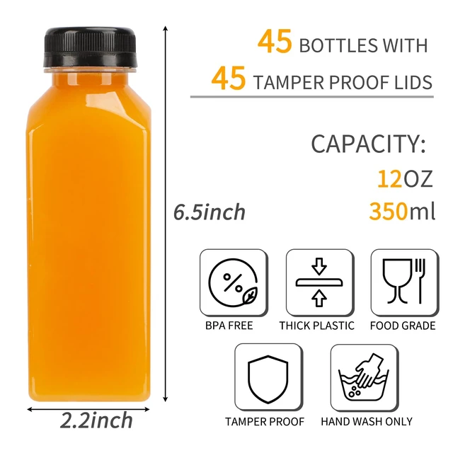 Alt view image 2 of 6 - 45pcs 12oz Reusable Juice Bottles with caps, Accessories 12oz Reusable Juice Bottles with Lids and Labels, Funnel, Brush Beverage Containers for Juicing, Smoothies, Tea, Milk