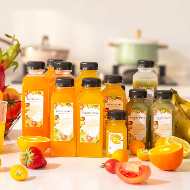 Alt view image 4 of 6 - 45pcs 12oz Reusable Juice Bottles with caps, Accessories 12oz Reusable Juice Bottles with Lids and Labels, Funnel, Brush Beverage Containers for Juicing, Smoothies, Tea, Milk
