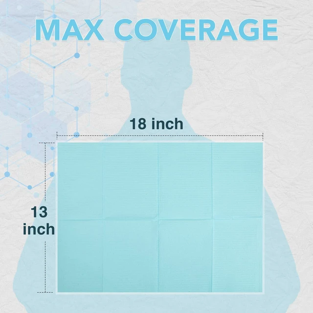 Alt view image 2 of 6 - 320 Pack Disposable Dental Bibs 13"x18", 3-Ply Waterproof Tattoo Bibs Sheet for Nail Salon, Dental Clinic, Feeding, Tattoo Shop (Blue)