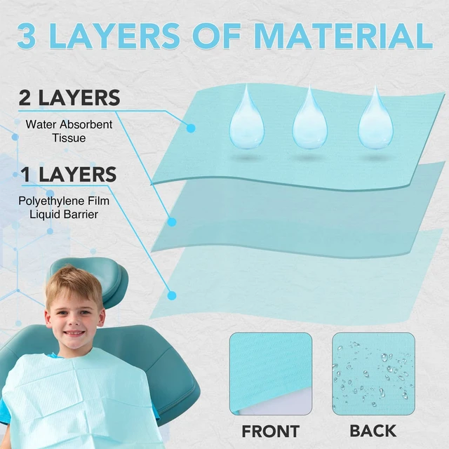 Alt view image 3 of 6 - 320 Pack Disposable Dental Bibs 13"x18", 3-Ply Waterproof Tattoo Bibs Sheet for Nail Salon, Dental Clinic, Feeding, Tattoo Shop (Blue)