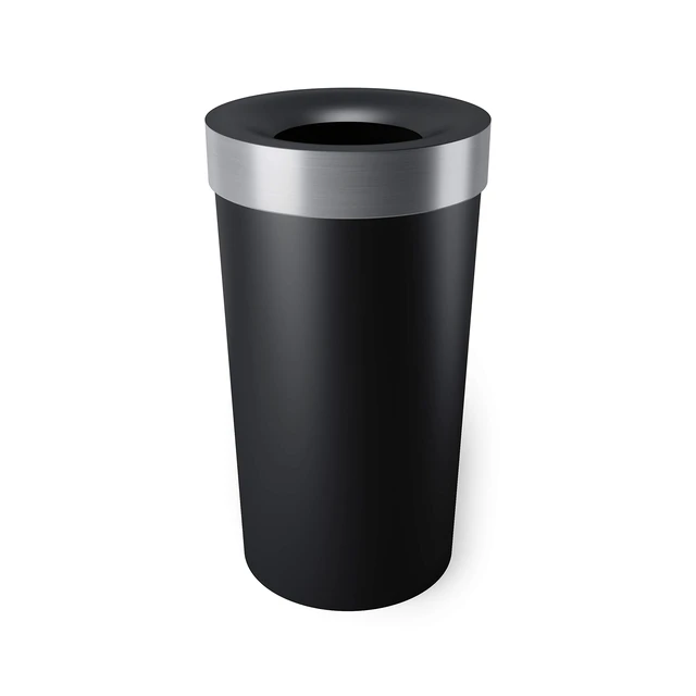 Main image of Vento Kitchen Trash Can, Open Top Bin, 16.5 Gallon, Black/Nickel Brushed metal accents, bag concealing design, easy wipe clean, fits home and office, durable plastic