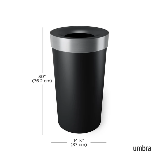 Alt view image 3 of 6 - Vento Kitchen Trash Can, Open Top Bin, 16.5 Gallon, Black/Nickel Brushed metal accents, bag concealing design, easy wipe clean, fits home and office, durable plastic