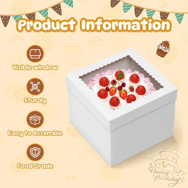 Alt view image 2 of 7 - 15 Pack Cake Boxes with Board, 10x10x8 In Tall Cake Box with Window Cake Carrier Holder, Storage Transport Container, Easy to Assemble, Square Bakery Box for Cakes, Cookies, Baked Goods