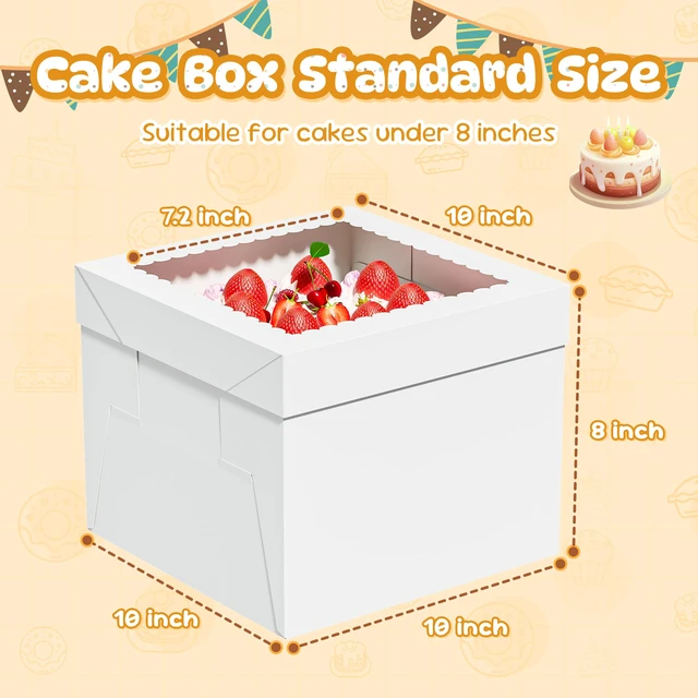 Alt view image 3 of 7 - 15 Pack Cake Boxes with Board, 10x10x8 In Tall Cake Box with Window Cake Carrier Holder, Storage Transport Container, Easy to Assemble, Square Bakery Box for Cakes, Cookies, Baked Goods